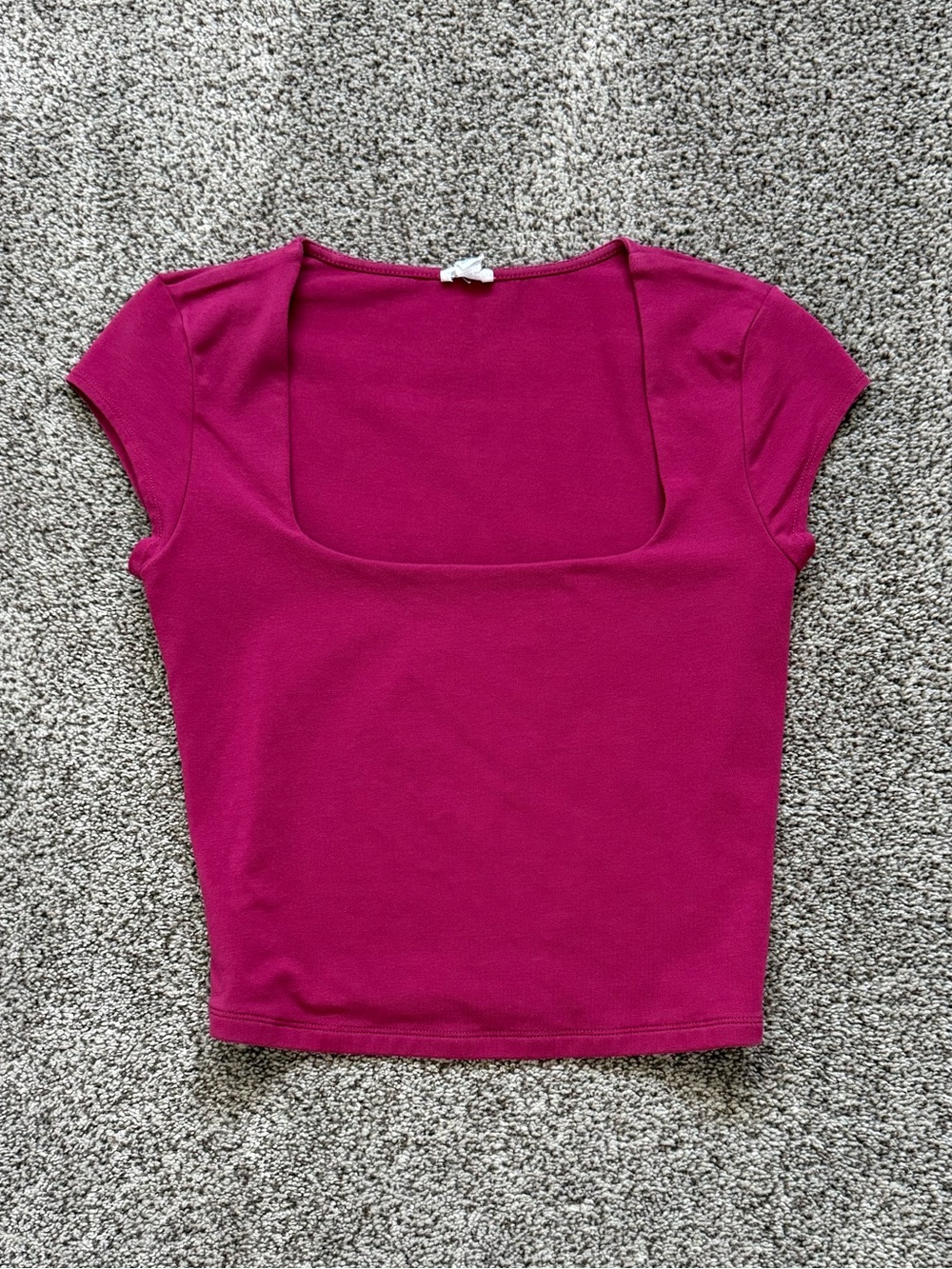 Garage Magenta Short Sleeve Square Neck Crop Top